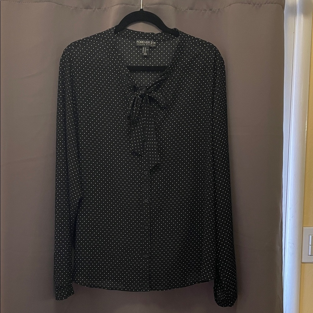 Forever 21 sheer polka dot tie neck blouse